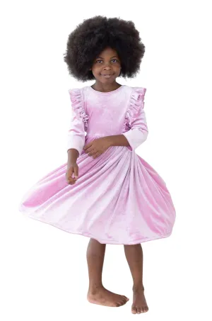 Carnation Pink Velvet Ruffle Twirl Dress