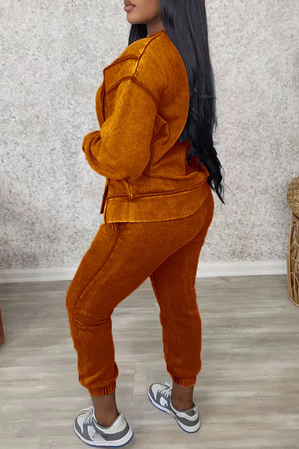 Casual Patchwork Long Sleeve Sweatshirt & Pants Set