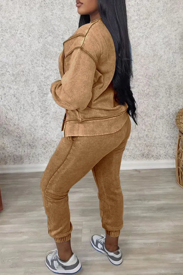 Casual Patchwork Long Sleeve Sweatshirt & Pants Set