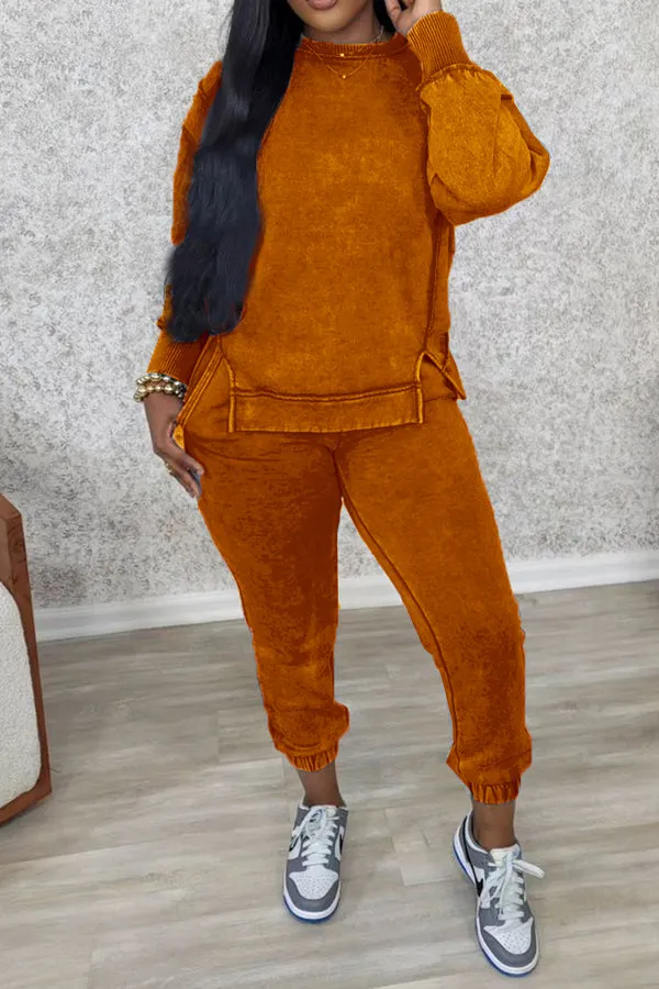 Casual Patchwork Long Sleeve Sweatshirt & Pants Set