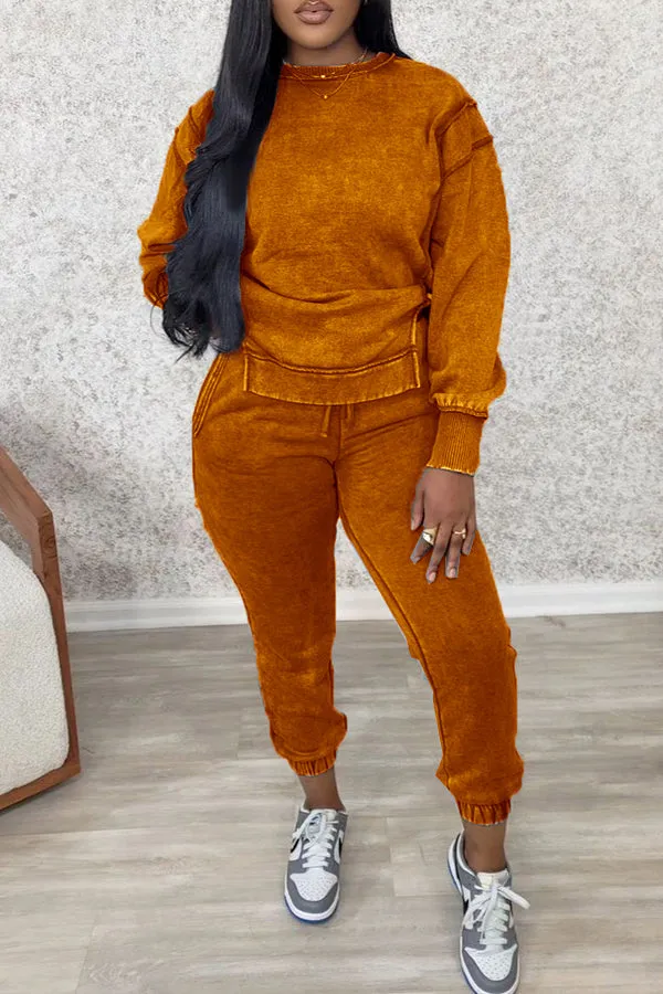 Casual Patchwork Long Sleeve Sweatshirt & Pants Set