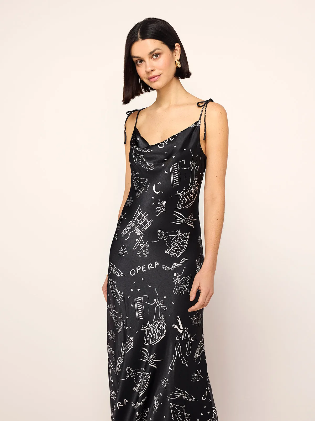 Cindy Black Opera Print Maxi Dress