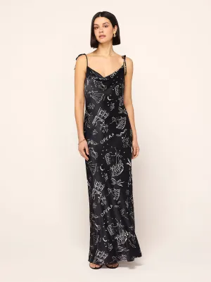 Cindy Black Opera Print Maxi Dress