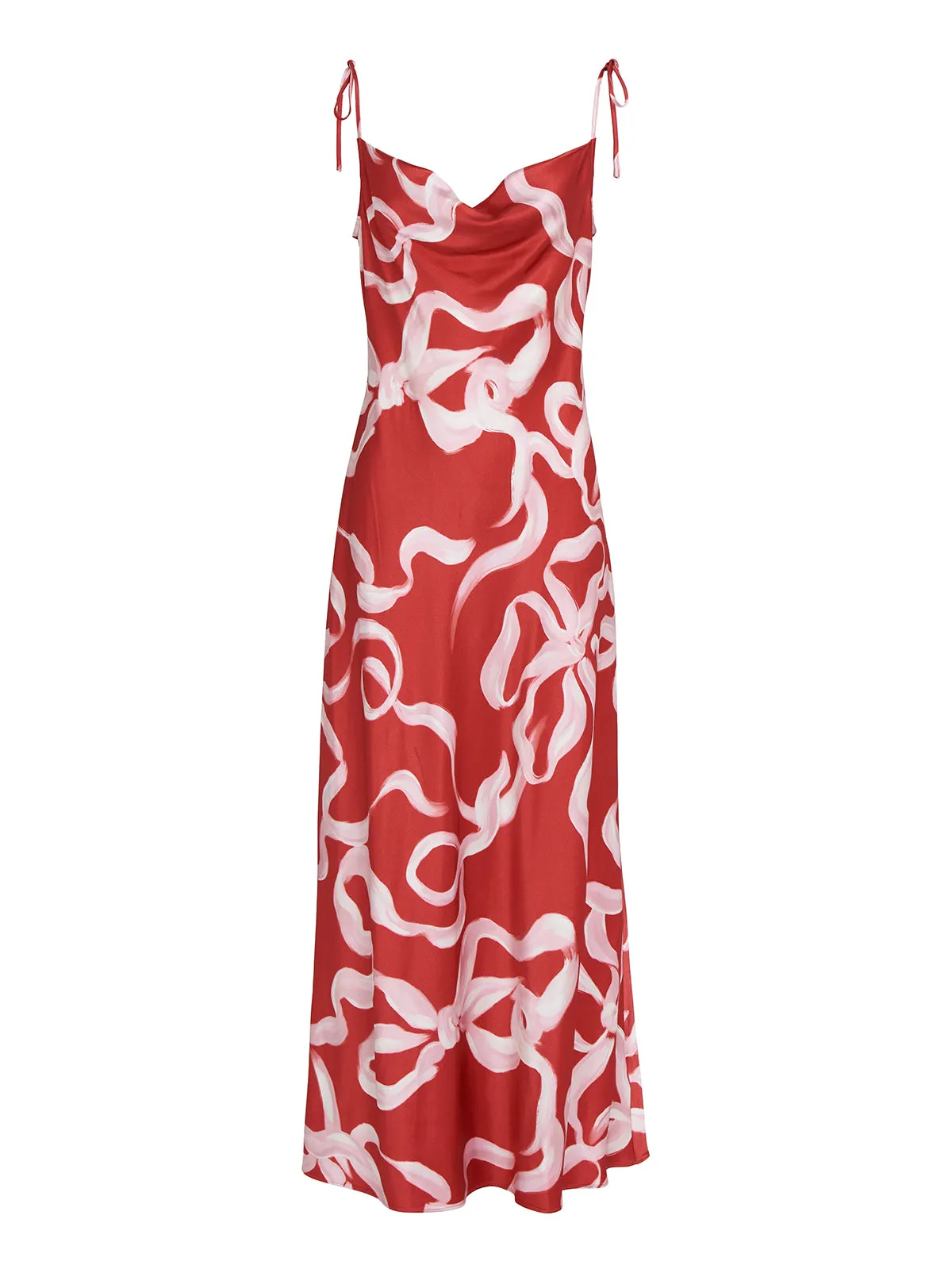 Cindy Red Ribbon Print Maxi Dress