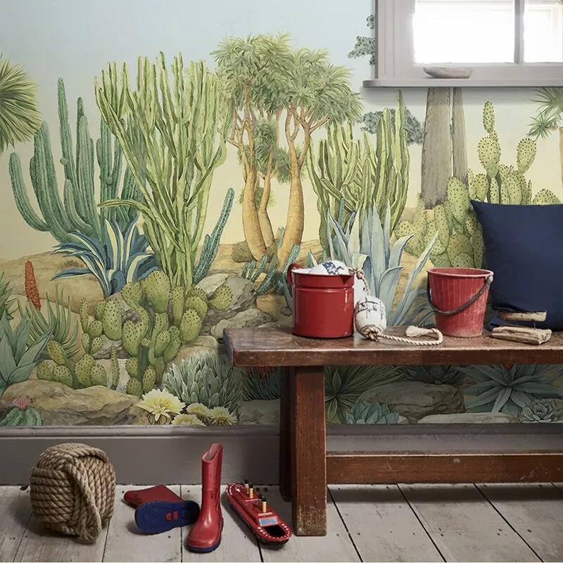 Custom Mural Wallpaper Cactus Tree Green Leaves (㎡)