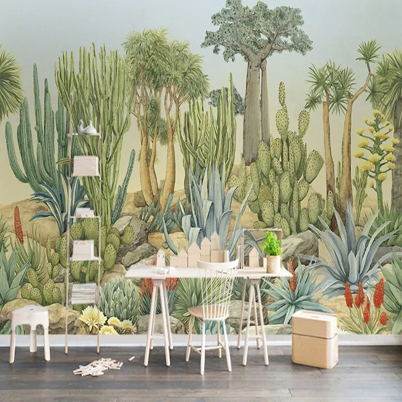 Custom Mural Wallpaper Cactus Tree Green Leaves (㎡)