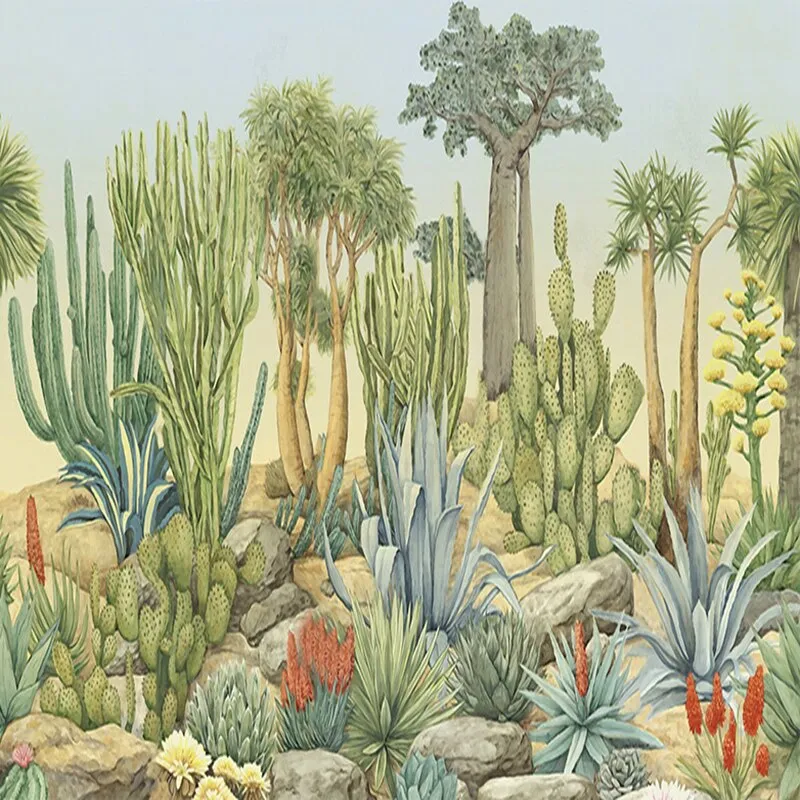 Custom Mural Wallpaper Cactus Tree Green Leaves (㎡)