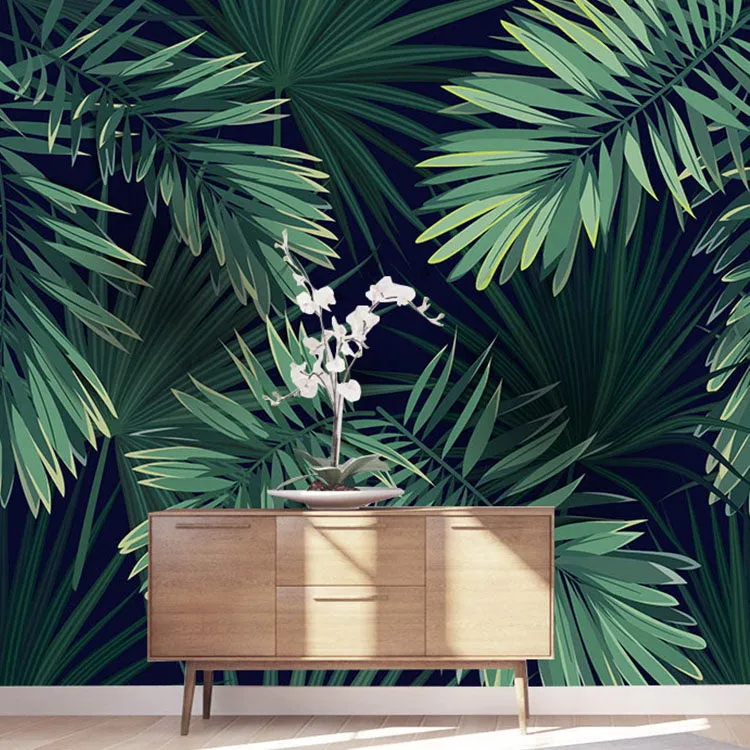 Custom Size Wallpaper Mural Tropical Rainforest Palm Leaves (㎡)