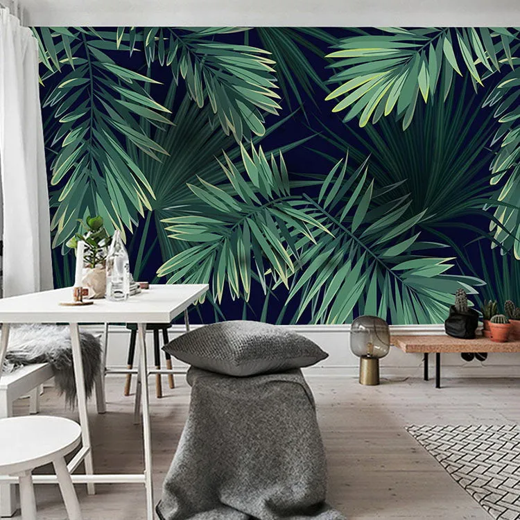 Custom Size Wallpaper Mural Tropical Rainforest Palm Leaves (㎡)