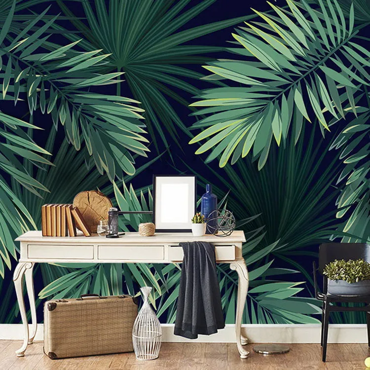 Custom Size Wallpaper Mural Tropical Rainforest Palm Leaves (㎡)