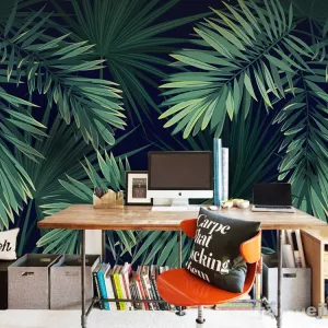 Custom Size Wallpaper Mural Tropical Rainforest Palm Leaves (㎡)