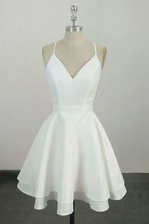 Cute Spaghetti Straps V Neck Knee Length Short Cocktail Dress