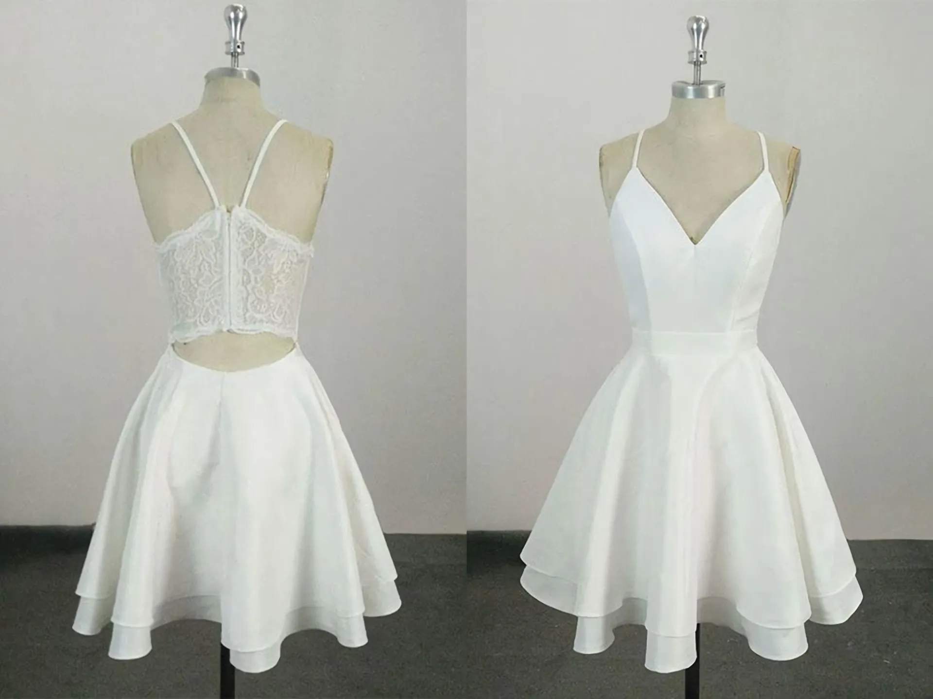 Cute Spaghetti Straps V Neck Knee Length Short Cocktail Dress