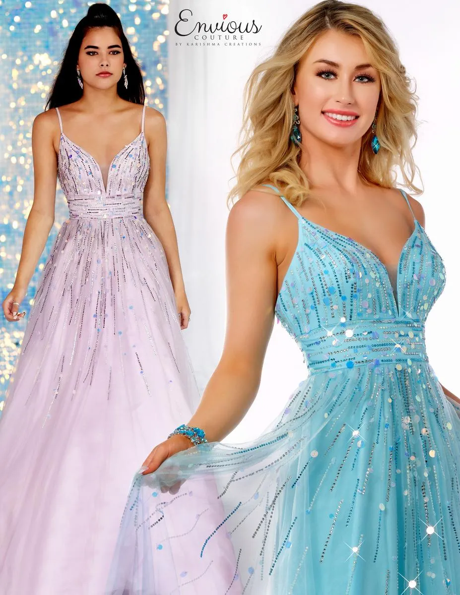 ENVIOUS Couture 1721 Light Mauve Sequin Embellished A-Line Dress