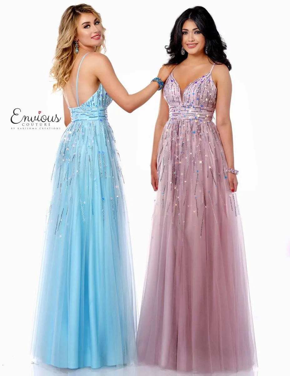 ENVIOUS Couture 1721 Light Mauve Sequin Embellished A-Line Dress