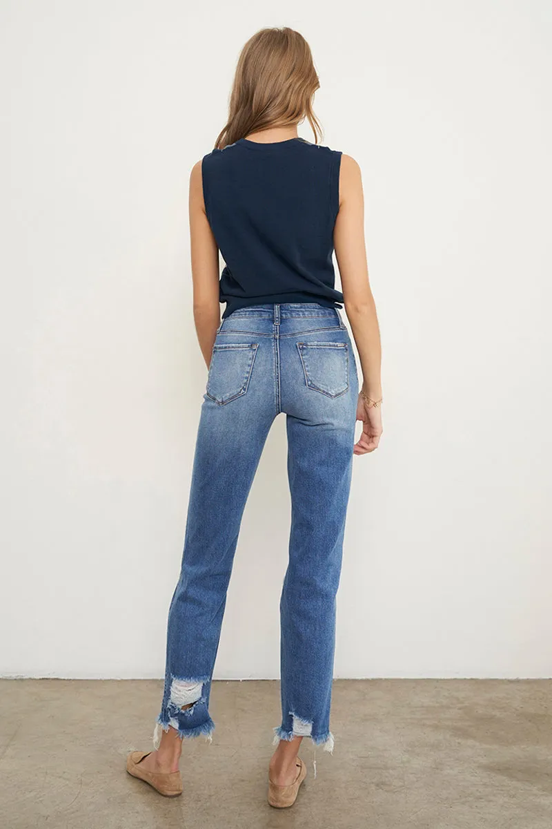 Eva Mid Rise Ripped Frayed Hem Boyfriend Jeans