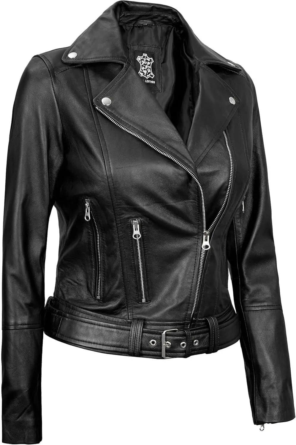fjackets Real Leather Jacket Women - Premium Lambskin Moto Style Leather Jacket For Womens