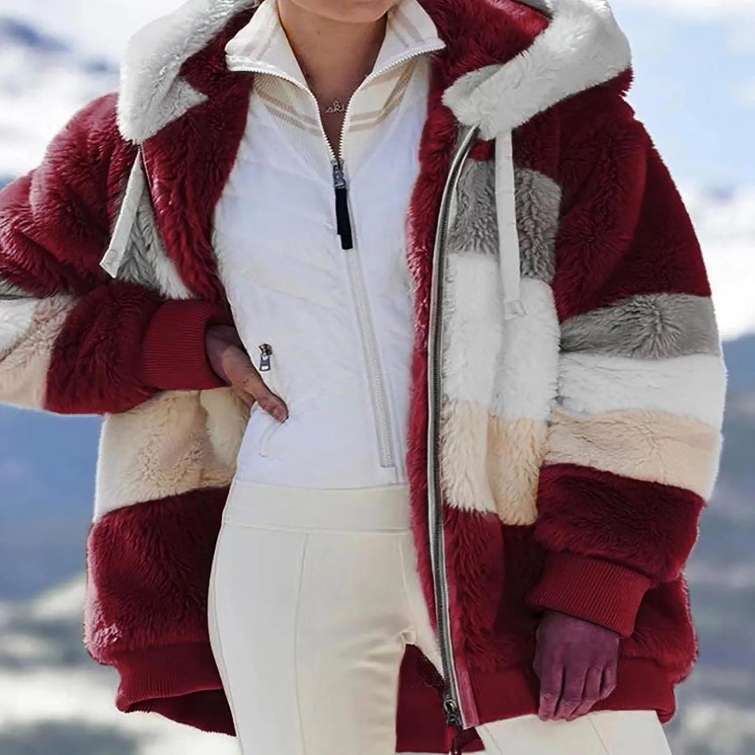 Fleece Jacket Women Sherpa Jacket Zip Up Hooded Oversized Coats Warm Winter Coats for Women 2024 with Pockets