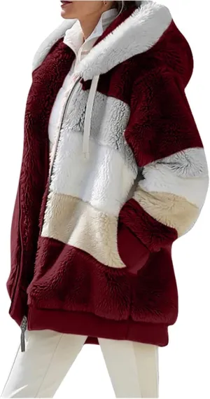 Fleece Jacket Women Sherpa Jacket Zip Up Hooded Oversized Coats Warm Winter Coats for Women 2024 with Pockets
