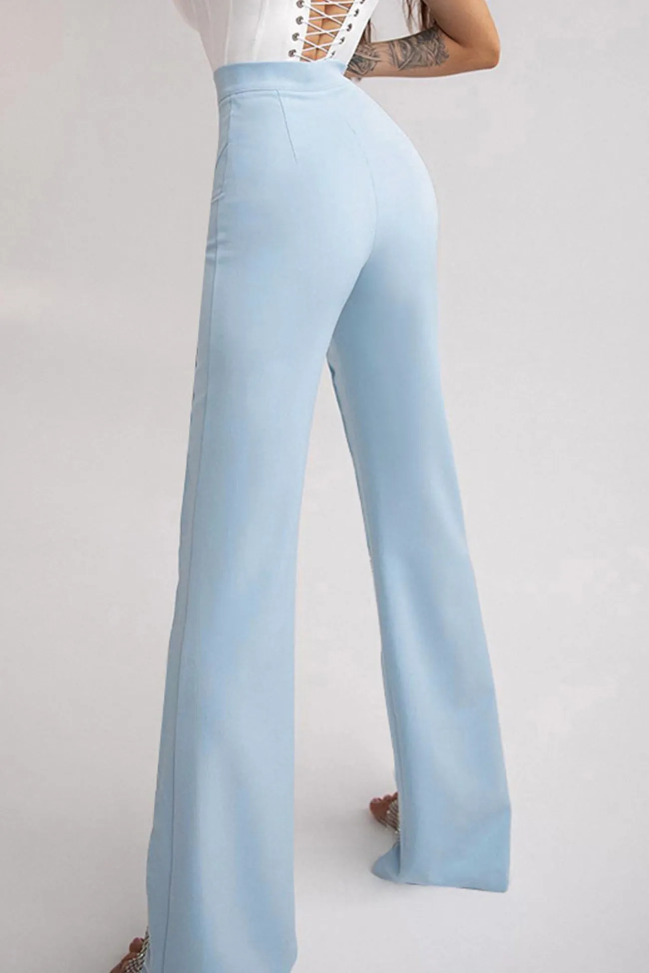 Glitter Hollow Out Patchwork Flares Long Pants