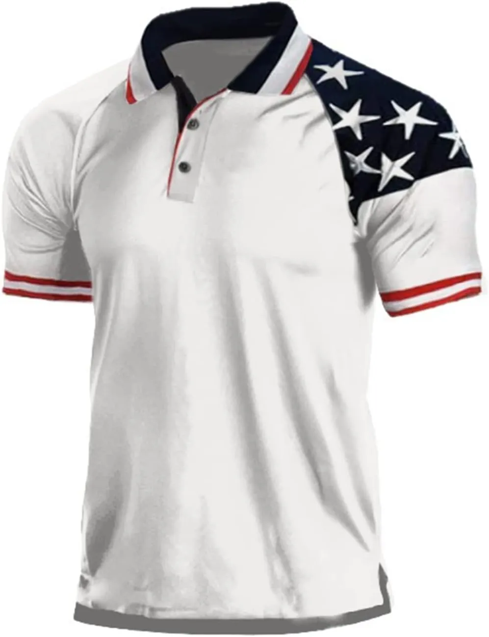 H HYFOL Short Sleeve Polo Shirts for Men Star Patchwork Graphic Stretch Casual American Patriotic Raglan Golf Polos for Men