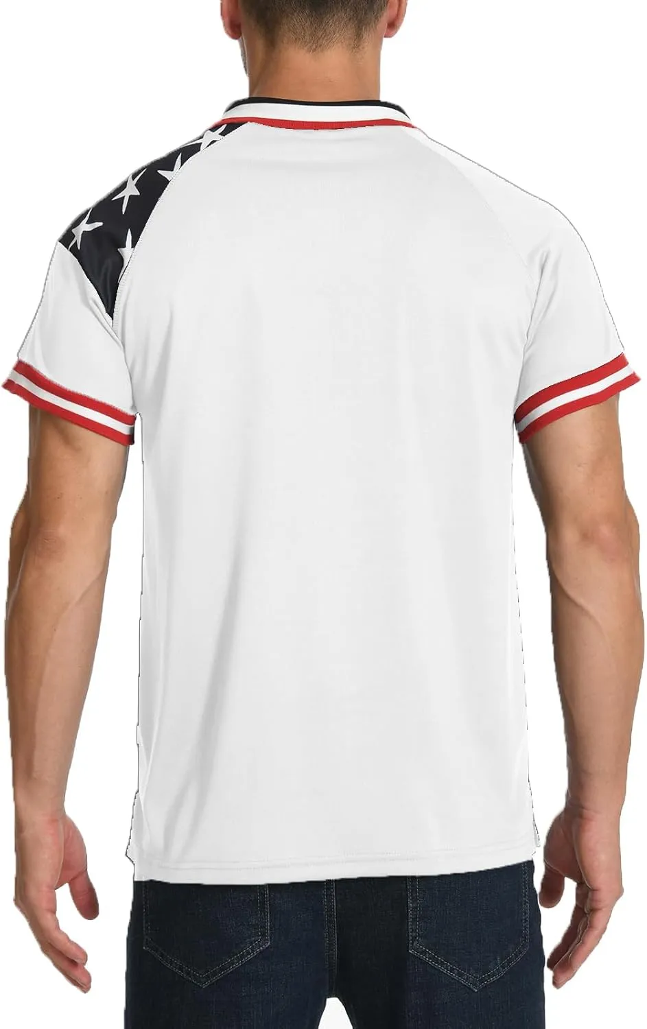 H HYFOL Short Sleeve Polo Shirts for Men Star Patchwork Graphic Stretch Casual American Patriotic Raglan Golf Polos for Men