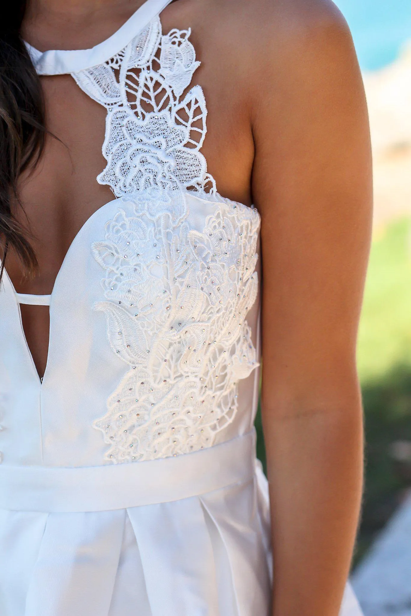 Ivory Maxi Dress with Crochet Detail