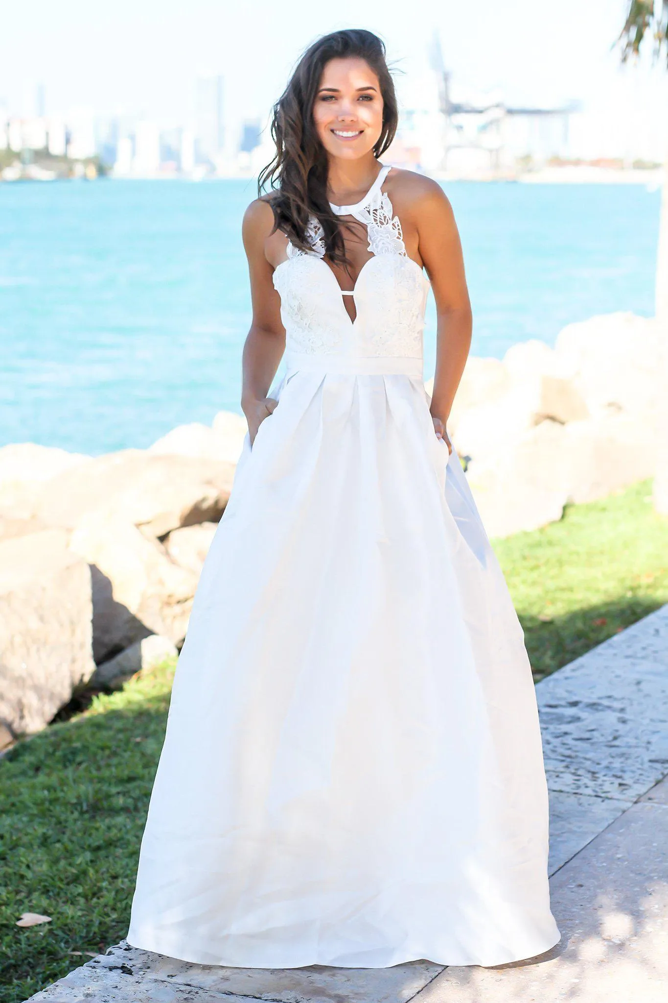 Ivory Maxi Dress with Crochet Detail