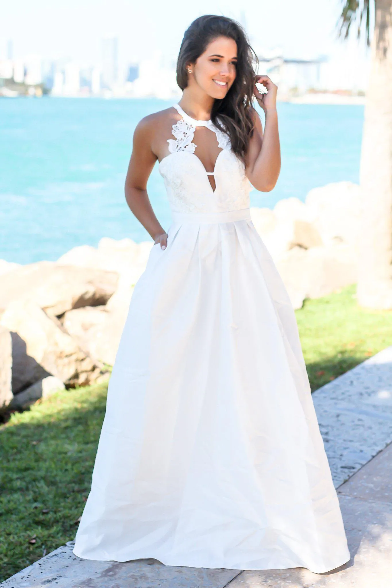 Ivory Maxi Dress with Crochet Detail
