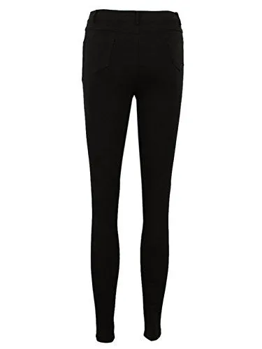 J-Deal® High Waist Woman Knee Skinny Pencil Pants Denim Ripped Jeans (Black, M)