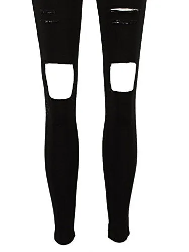 J-Deal® High Waist Woman Knee Skinny Pencil Pants Denim Ripped Jeans (Black, M)