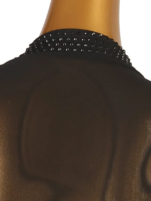Latin Dance Dress Tassel Crystals / Rhinestones Women's Performance Long Sleeve Chinlon Mesh