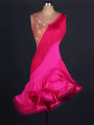 Latin Dance Dress Tassel Crystals / Rhinestones Women's Training Performance Sleeveless High Spandex Tulle