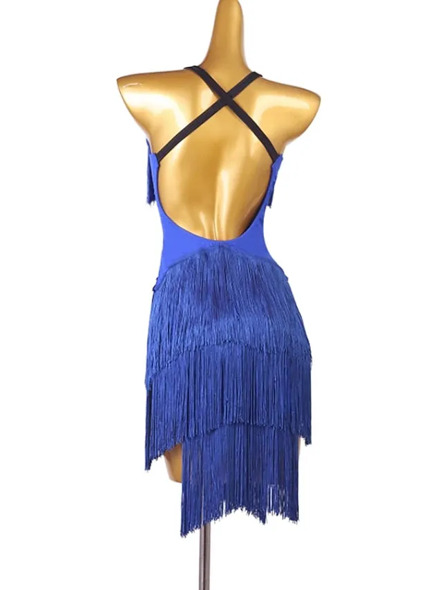 Latin Dance Dress Tassel Split Joint Women's Performance Training Sleeveless Chinlon