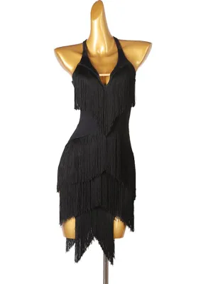 Latin Dance Dress Tassel Split Joint Women's Performance Training Sleeveless Chinlon