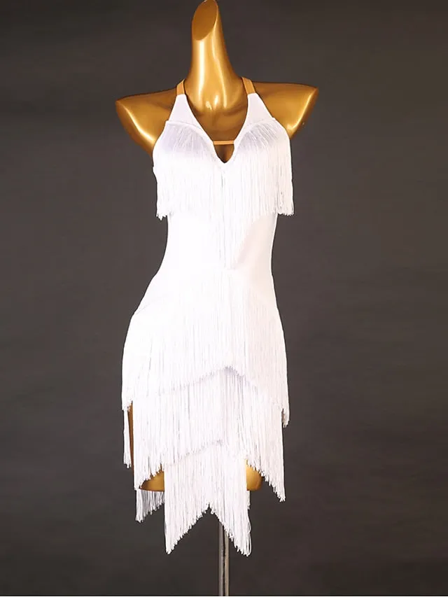Latin Dance Dress Tassel Split Joint Women's Performance Training Sleeveless Chinlon
