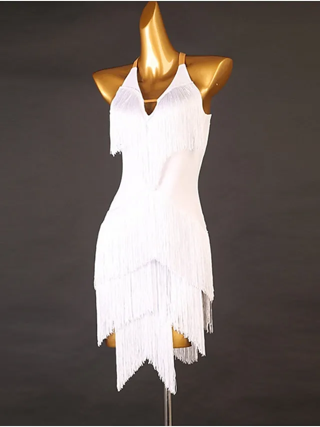 Latin Dance Dress Tassel Split Joint Women's Performance Training Sleeveless Chinlon
