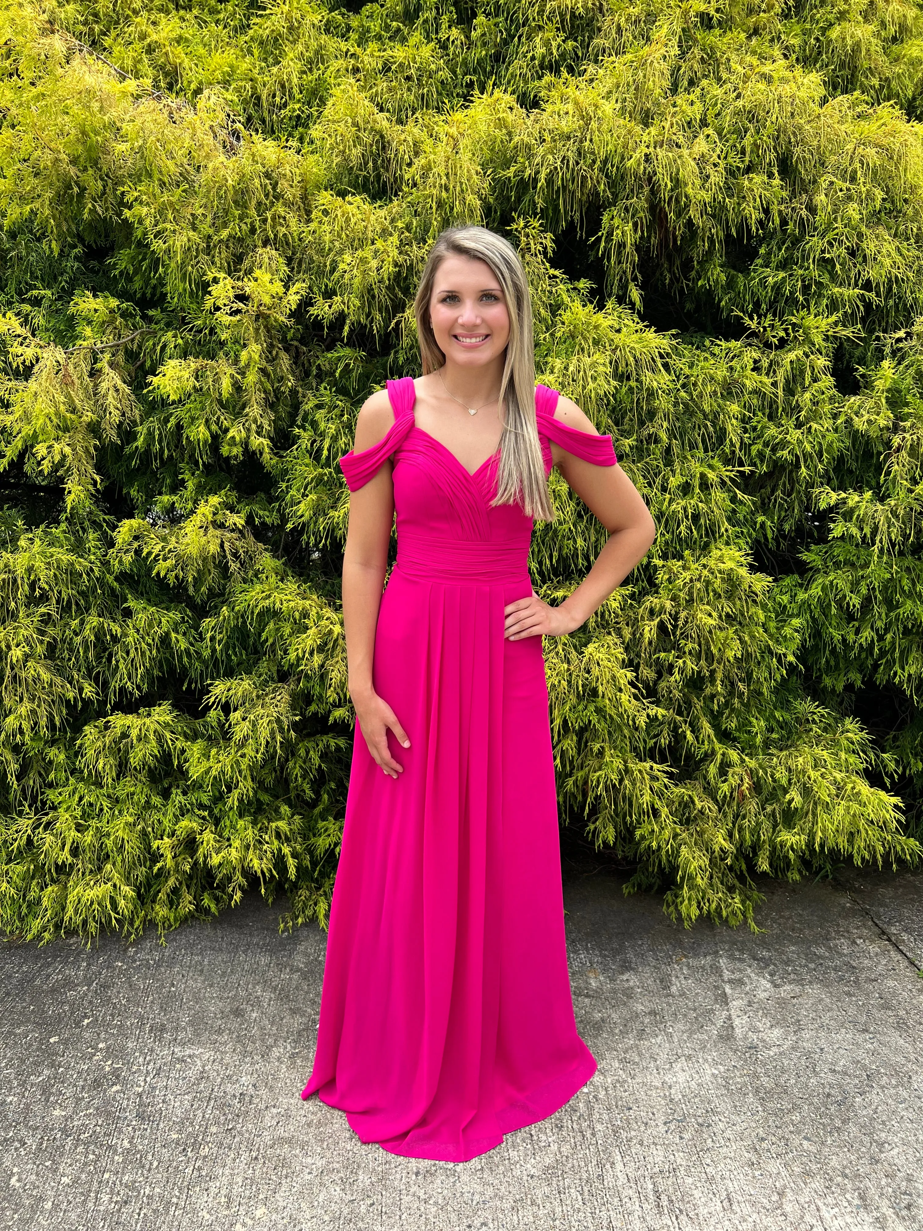 Lucci Lu 93061 Fuchsia Sweetheart Off-Shoulder Chiffon A-Line Dress