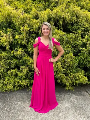 Lucci Lu 93061 Fuchsia Sweetheart Off-Shoulder Chiffon A-Line Dress