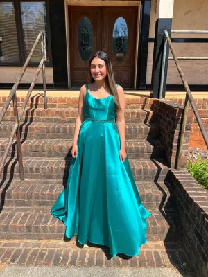 Lucci Lu 981065 Emerald Scoop Neck Mikado Ballgown with Pockets - Size 6