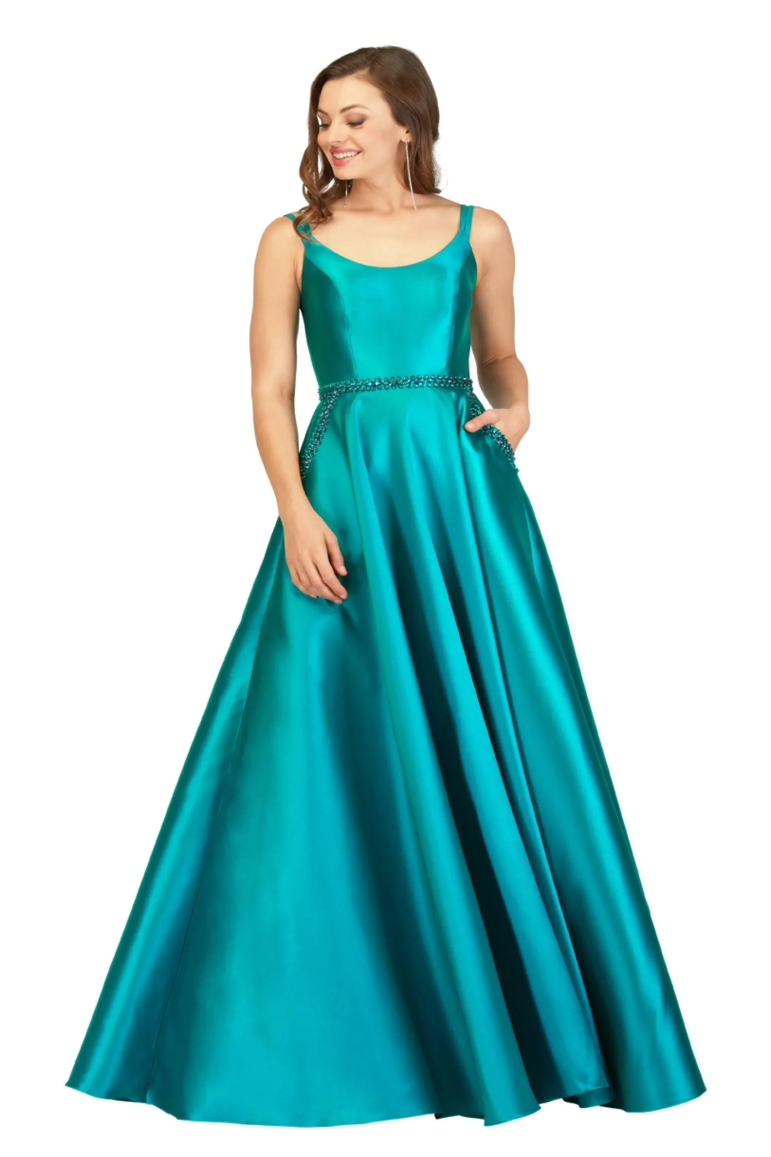 Lucci Lu 981065 Emerald Scoop Neck Mikado Ballgown with Pockets - Size 6