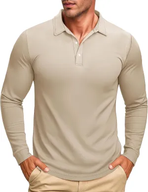 MAGCOMSEN Men's Polo Shirt Long Sleeve Golf Shirts Quick Dry Lightweight 3-Button Performance Work Fishing Athletic