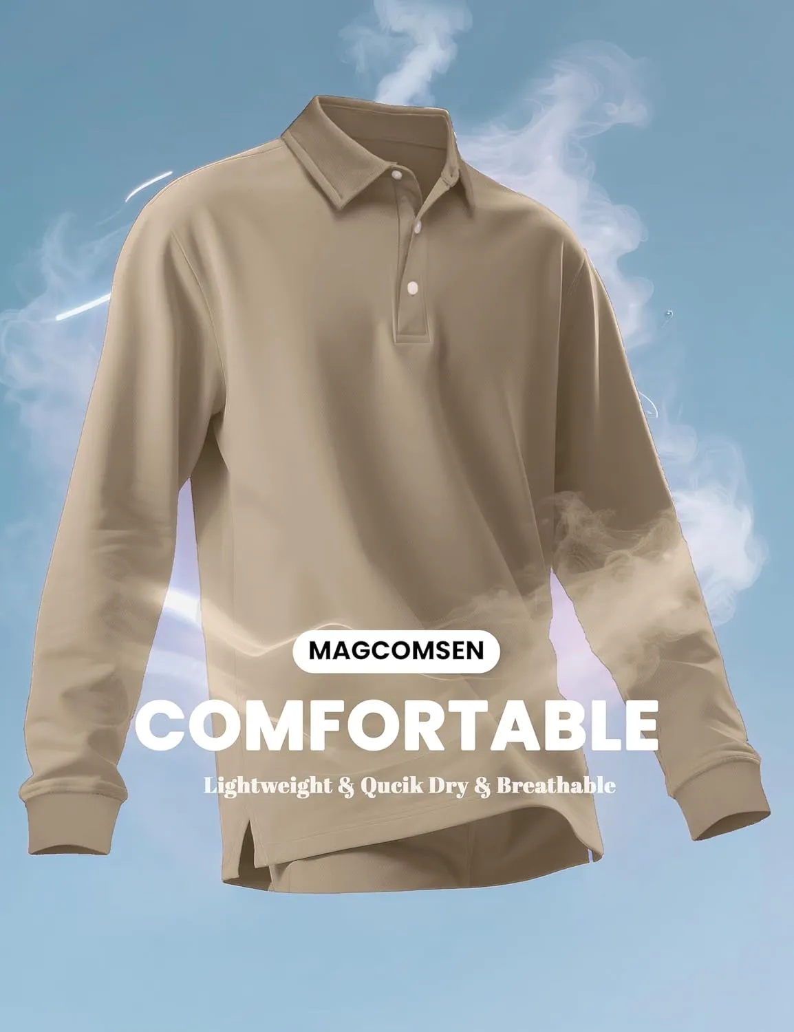 MAGCOMSEN Men's Polo Shirt Long Sleeve Golf Shirts Quick Dry Lightweight 3-Button Performance Work Fishing Athletic