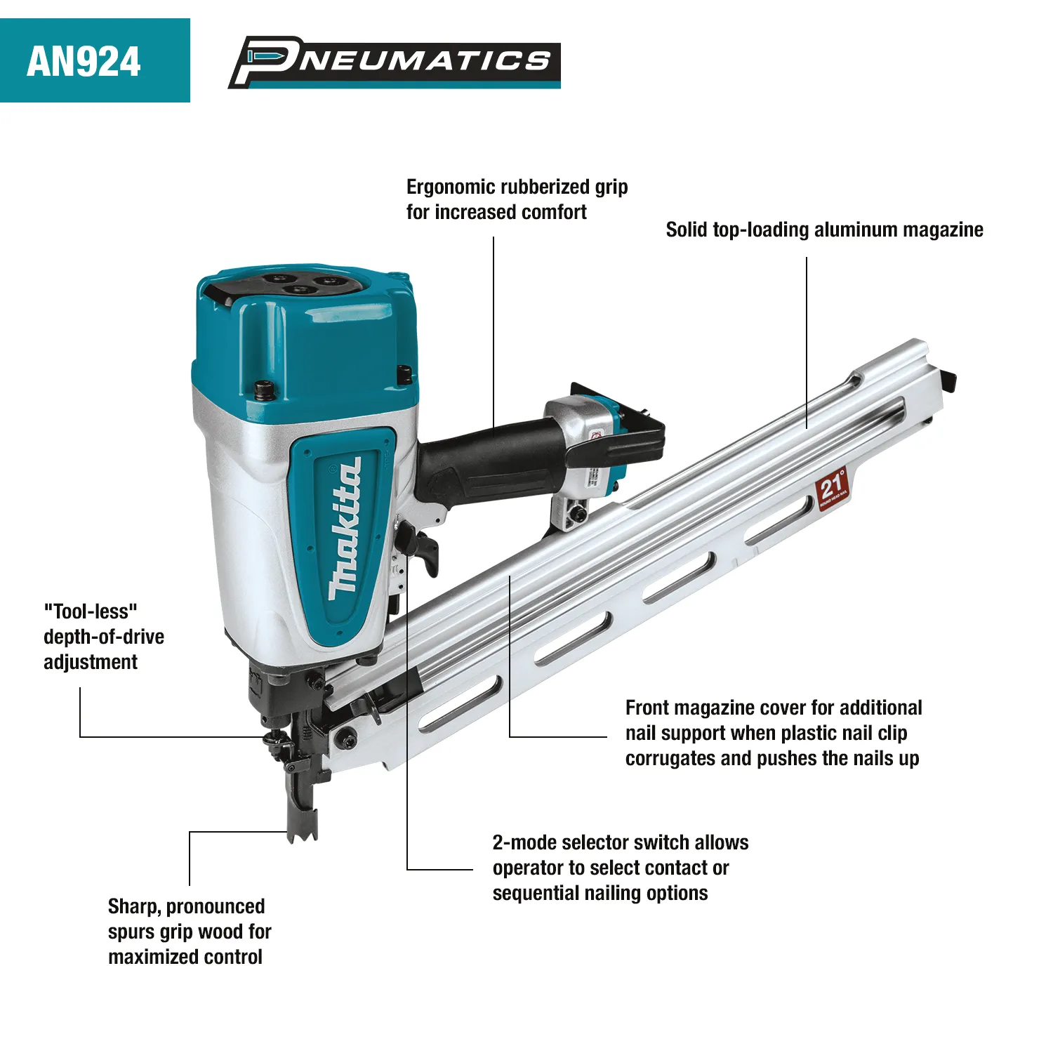 Makita (AN924) 21º Full Round Head 3-1/2" Framing Nailer