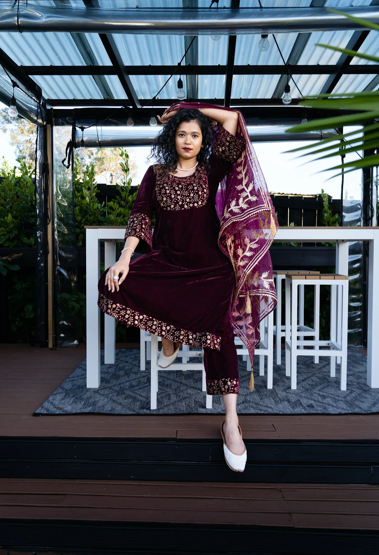 Mallika Maroon Velvet Kurta Pant Set