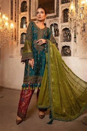 MARIA.B MBROIDERED Heritage Eid Collection 2019 – Teal, Green & Deep Ruby (BD-1706)