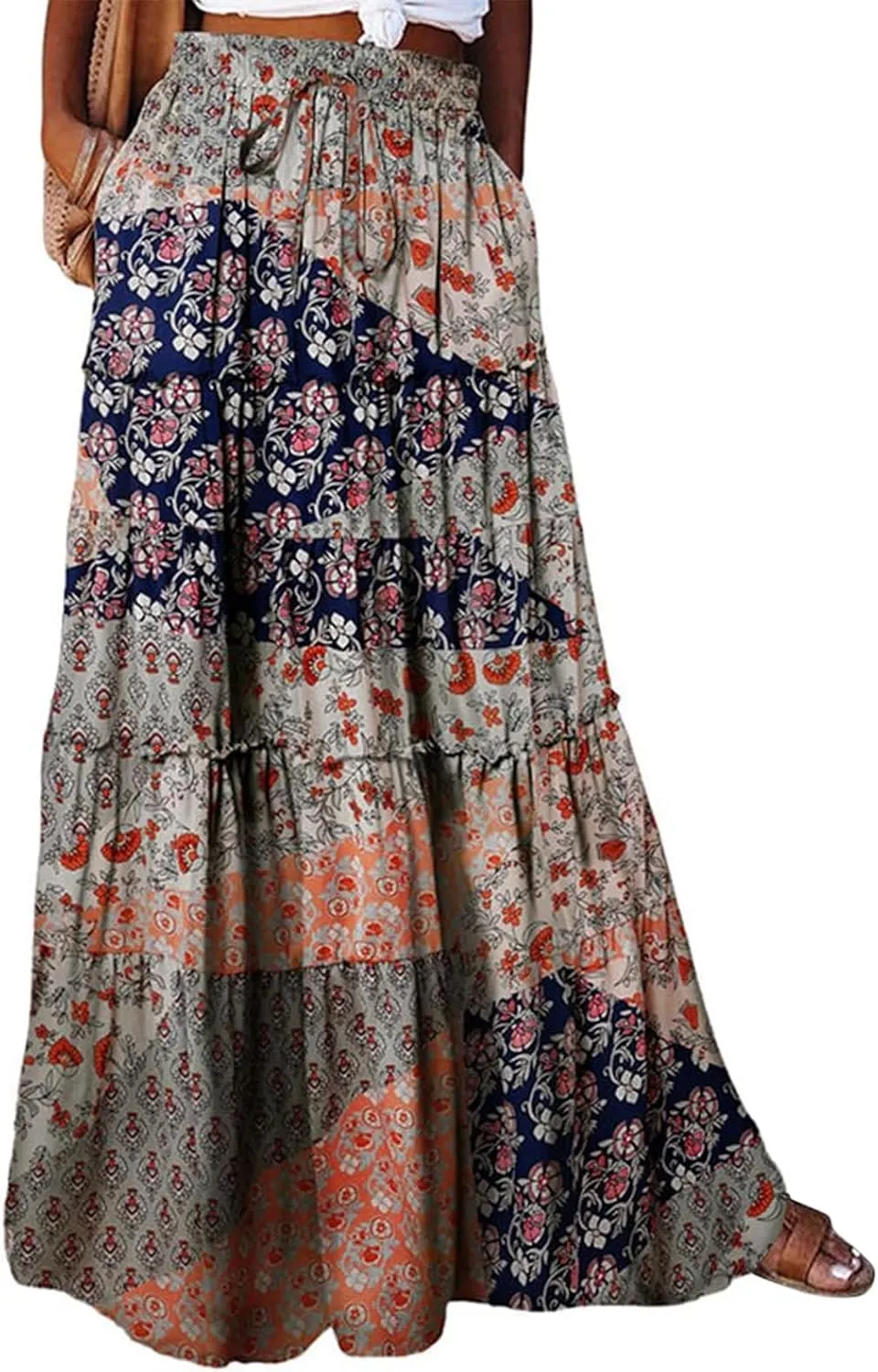 Maxi Skirts for Women Boho Flowy High Waisted Tiered Long Floral Skirts Ladies Casual Bohemian Summer Clothes 2025
