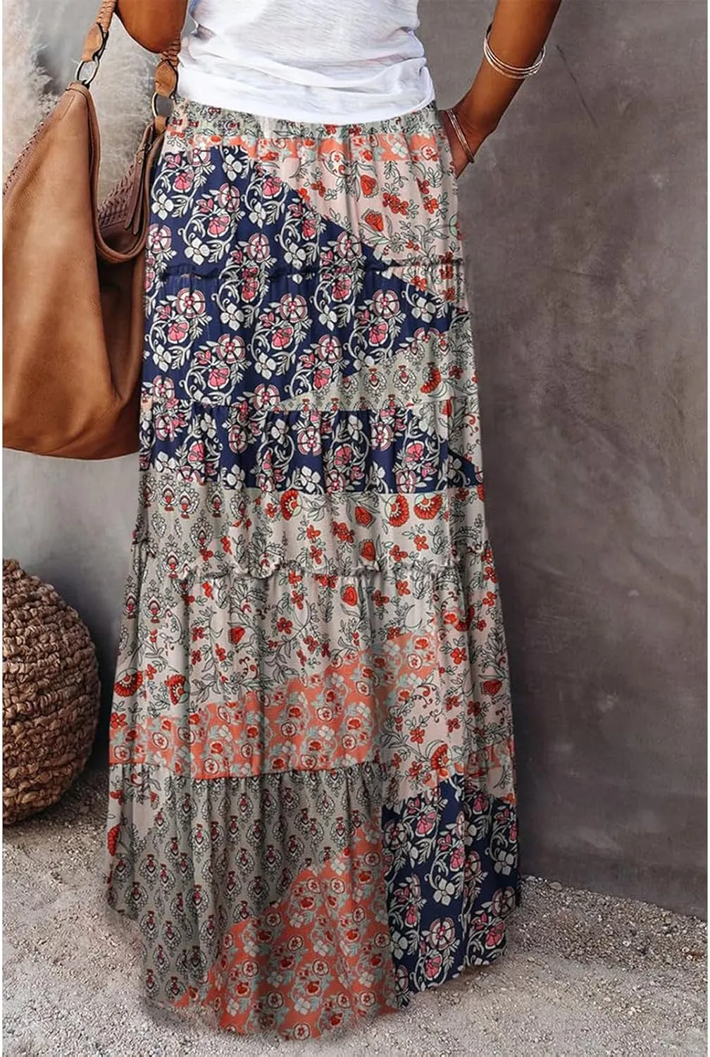 Maxi Skirts for Women Boho Flowy High Waisted Tiered Long Floral Skirts Ladies Casual Bohemian Summer Clothes 2025