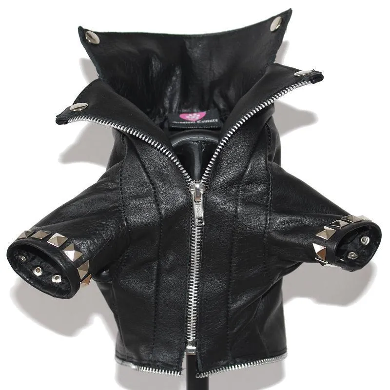 Megan Trainor Lips Are Movin Studded Leather Dog Coat