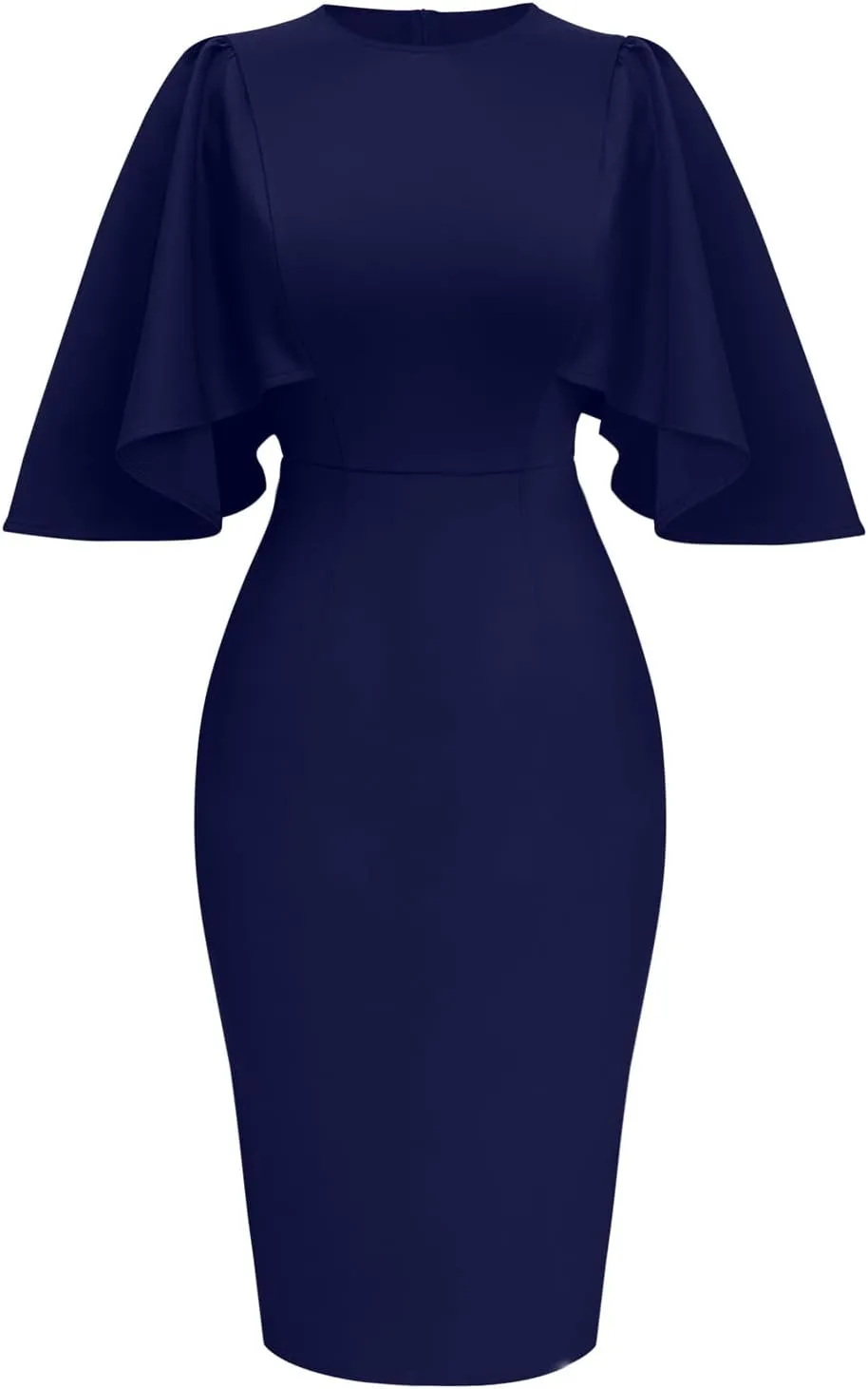 Memoriesea Women's Ruffle Flared Sleeve Bodycon Pencil Formal Cocktail Midi Dress